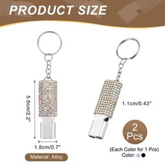 2Pcs Emergency Whistle with Keychain Bling Whistles Black/Colorful White