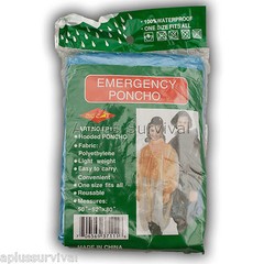 Lot of 2 Blue Emergency Hooded Survival Poncho for Kits