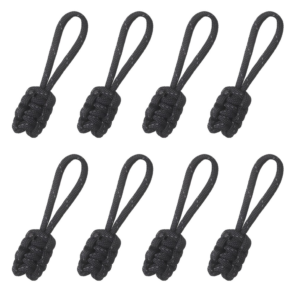 8Pcs Reflective Paracord Zipper Pull, 85 mm Length for Backpacks, Black