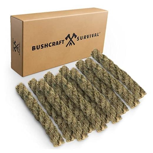 Buschcraft Survival Jumbo Jute Rope – Waterproof Tinder Rope 10 Ten Pack Jumbo