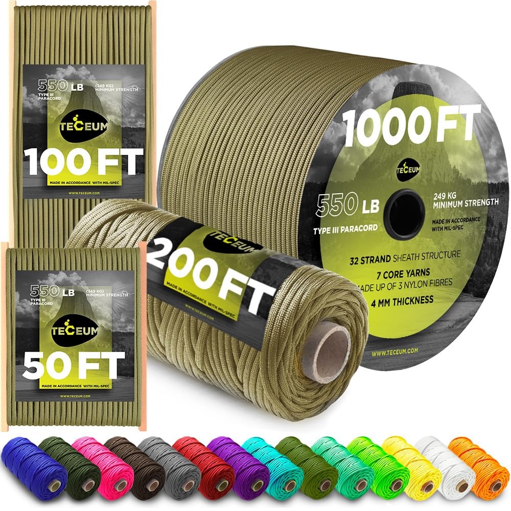 Teceum Paracord Type Iii 550 Coyote Brown 200 Ft 4Mm Tactical Rope Mil-Spec