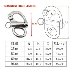 Quick Release Clip Stainless Steel 316 Snap Shackle 2PCS Sailboat Rigging Sha…