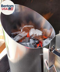 6.5″X14.5″ Double Enameled Charcoal Chimney Starter with Stainless Steel Heat Sh