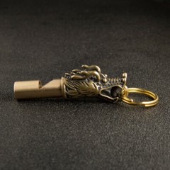 Retro Brass Dragon Head Emergency Whistle Outdoor Survival Safety KeyChain EDC