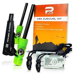 Rainier Rugged 5-in-1 Glow-in-The-Dark Fire Starters Kits with Compass, Signal