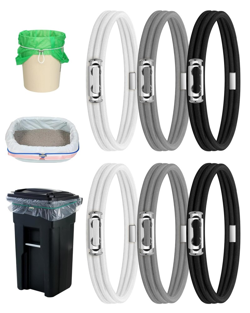 Garbage Can Rubber Bands Cord Lock Adjustable Design 6pcs (black,grey,white)