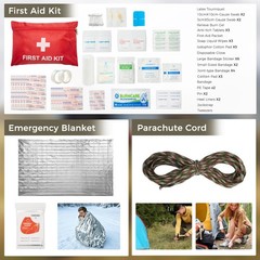 Emergency Survival Kit 246Pcs Gear, First Aid, Tactical Bag, Camping Axe, Bug Ou