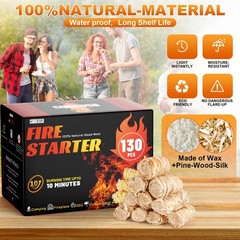 130 pcs Fire Starter-All Natural Wood Fire Starters for Fireplace,BBQ,Camping…