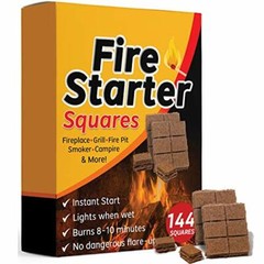 Fire Starter Squares Fireplace Wood Stove & Grill Camp 144 Pack