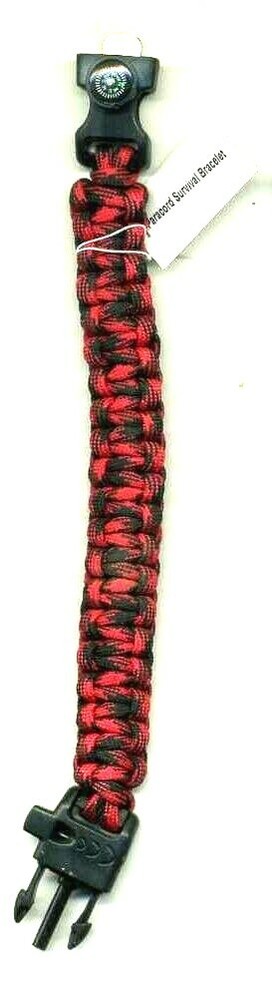 NEW Paracord Bracelet Survival Compass Whistle Scraper Flint Rod RED CAMEO 541