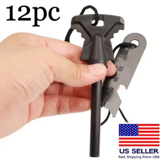 12pc Fire Starter Flint Steel Striker Survival Kit Ultimate Camping Outdoor Tool