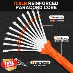 HOKINETY Paracord Rope 750 Orange 4mm 100ft Survival Camping