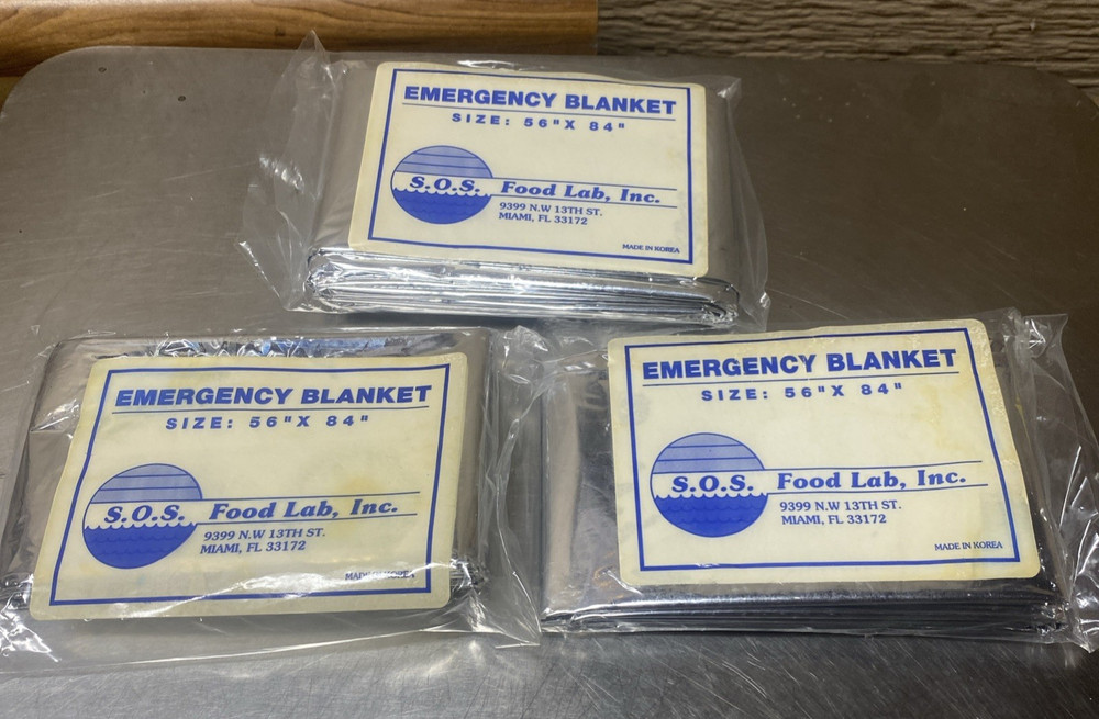 Emergency Space Blanket, Lot Of 3, 56”x 84”, Sealed, SOS Lab