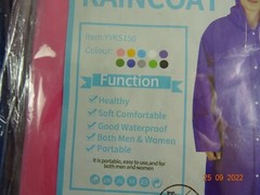 Rain Coat Hooded Drawstring 2 pack OSFM Adult Blue Purple Pink NEW 2-2 packs