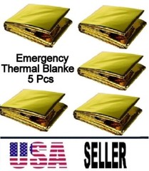 5 Pcs Medical Emergency Thermal Blanket Mylar Trauma Military Survival Gold
