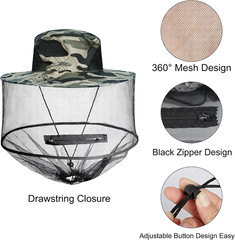 2 Pack Mosquito Head Net Hat Sun Hat Garden Bug Hat with Hidden Net Mesh for Out
