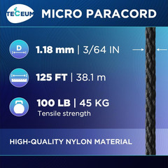 Micro Paracord � Black � 1.18 Mm X 125 Ft � Micro Utility Cord � Thin Braided Pa