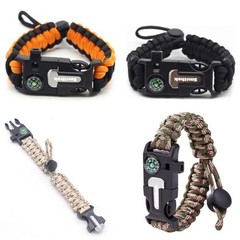4 Pack Paracord Survival Bracelet with Fire Starter Compass & Whistle Gear
