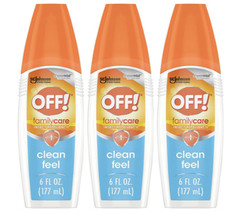 3 New OFF! Family care Insect Repellent 2, Clean Feel Pump 6 Fl oz Each.