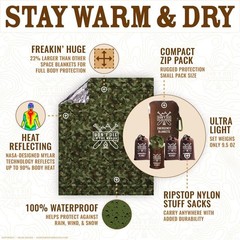 Extra Large Woodland Camo Emergency Blankets – 4-Pack Thermal Survival Gear