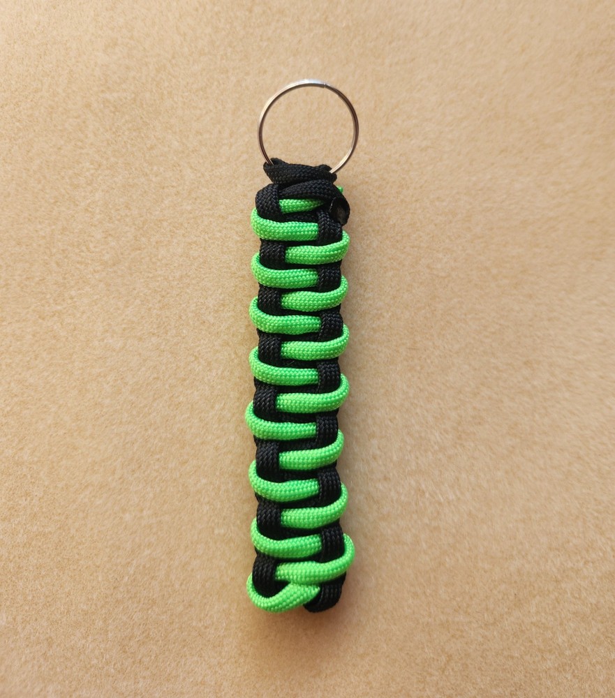 Black/Green Keychain 550 Paracord Handmade Cobra Knot Modified