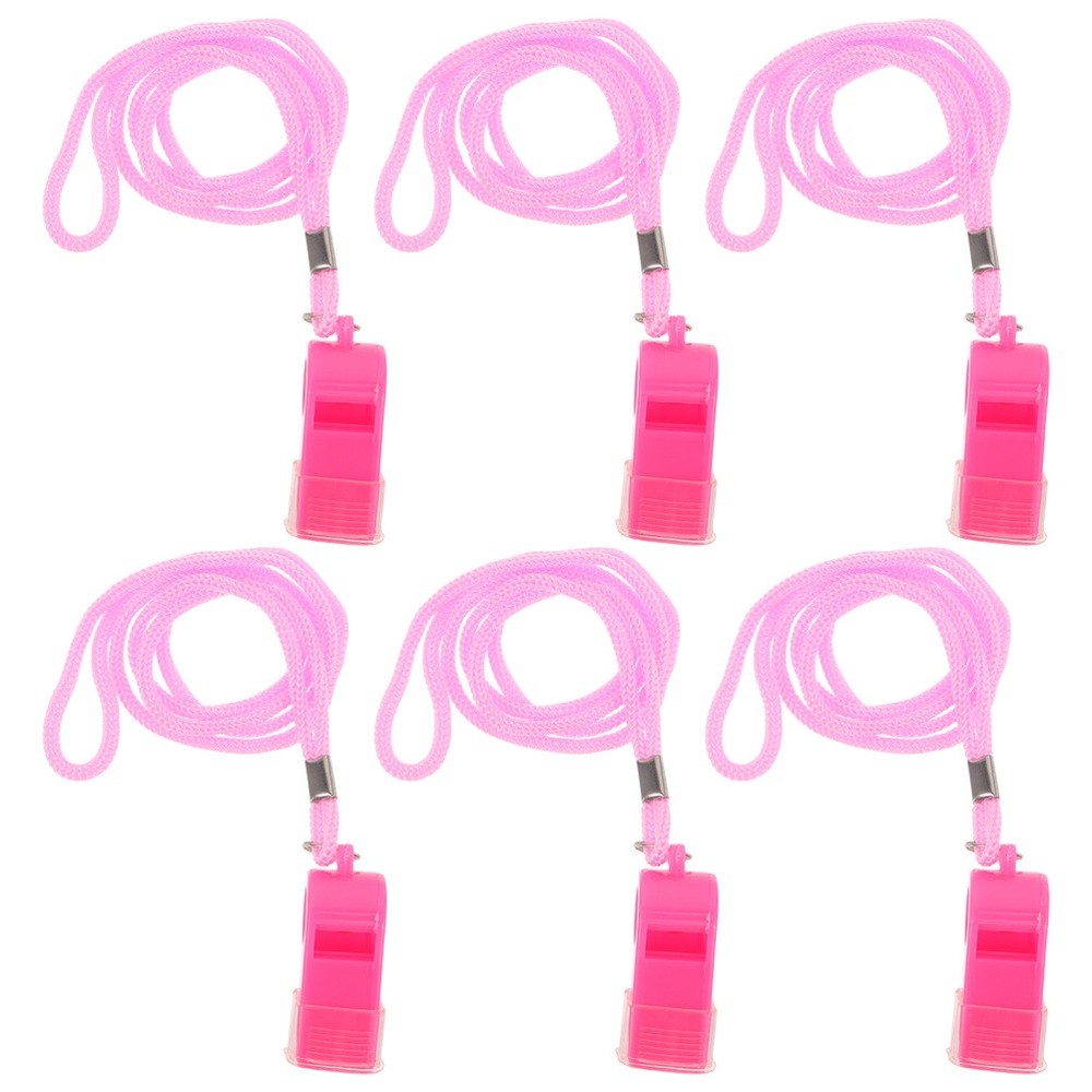 6 Pcs New Years Eve Party Whistles Pink Loud 120db Plastic with Lanyard Sports