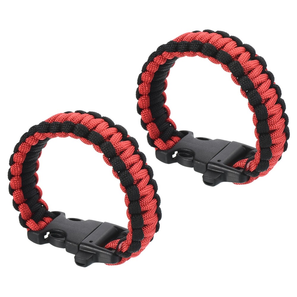 Survival Paracord Bracelets, 2 Pack Braided Bracelet, Black, Red