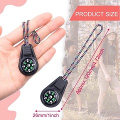 10-Pack Mini Compass Keychain, Paracord Hiking Survival Compass, 9 Colors