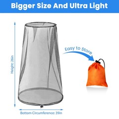 2 Pack Mosquito Head Nets with Drawstring Universal Fit for Hats Bug Net