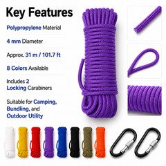 4mm Paracord Braided – Climbing Rope Emergency Rope Survival Accessories Rescue Rope