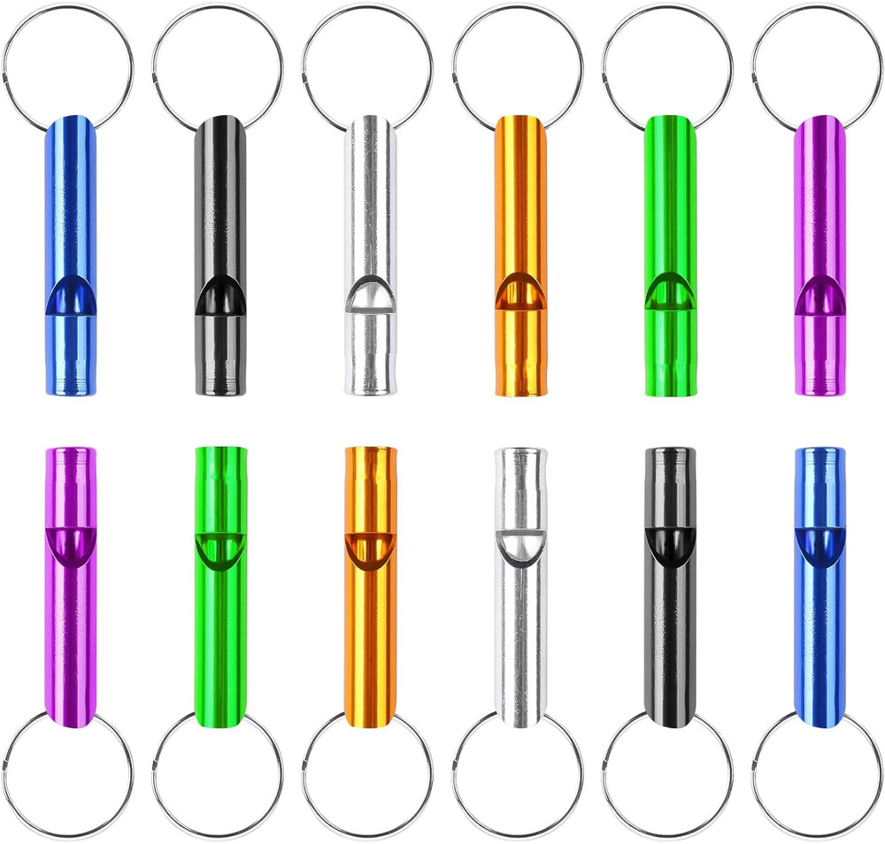 12 Pcs Emergency Whistle Keychain Aluminum Loud Survival Safety Camping Hiking
