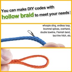 100% UHMWPE Braided Cord, 1.3mm Black 100ft 580lb Hollow Rope for Hammock, Ki…