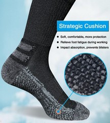 suaskk Men’s Crew Work Boot Socks, Thick Cushioned 9-12, Black 4 Pairs
