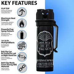 2 POLICE MAGNUM Pepper Spray 3oz Flip Top Fogger Belt Clip Self Defense Security