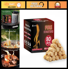 80 Pcs Fire Starters for Campfire, BBQ, Grill, Fire Pit, Easy Quick Light Fuel
