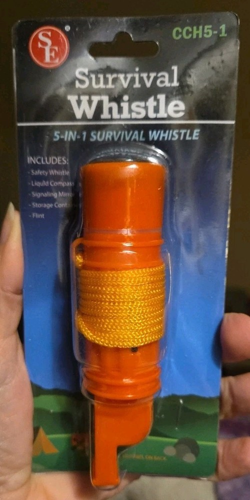 5 in 1 Emergency Hiking Camping SURVIVAL COMPASS WHISTLE TOOL Orange CCH5-1