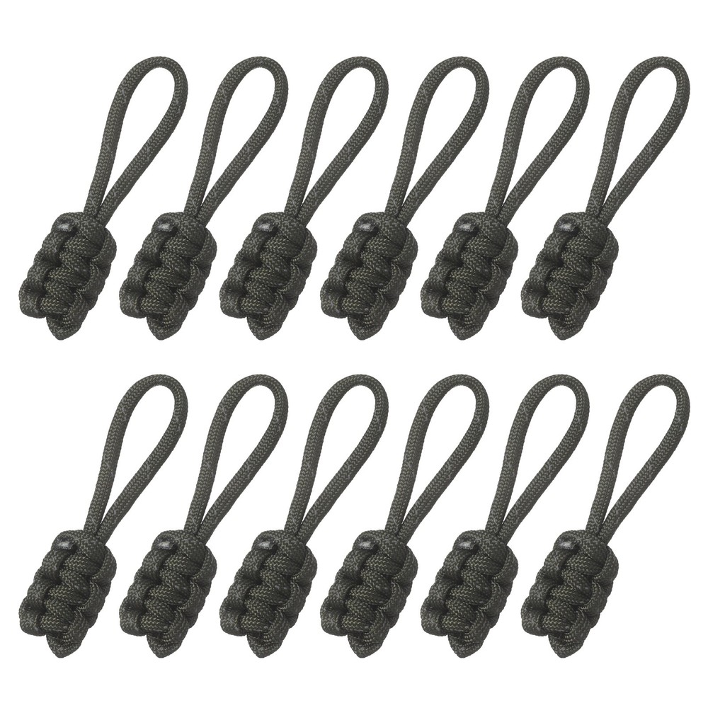 12Pcs Reflective Paracord Zipper Pull, 85 mm Length for Backpacks, Olive Green