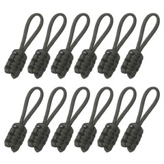 12Pcs Reflective Paracord Zipper Pull, 85 mm Length for Backpacks, Olive Green