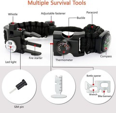 20 in 1 Survival Paracord Bracelet with LED Light Fire Starter Compass Whistle