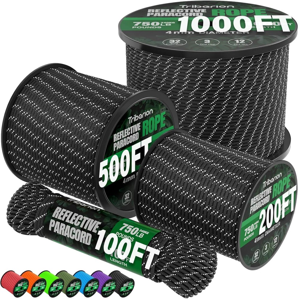 Reflective Paracord Rope 750 lb – 50ft 5/32″ Parachute Cord 4MM 12-Strand para C