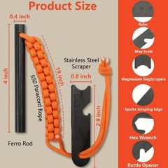 VVAAGG Flint and Steel Fire Starter Kit Survivor 3/8 1/2 inch Ferro Rods and