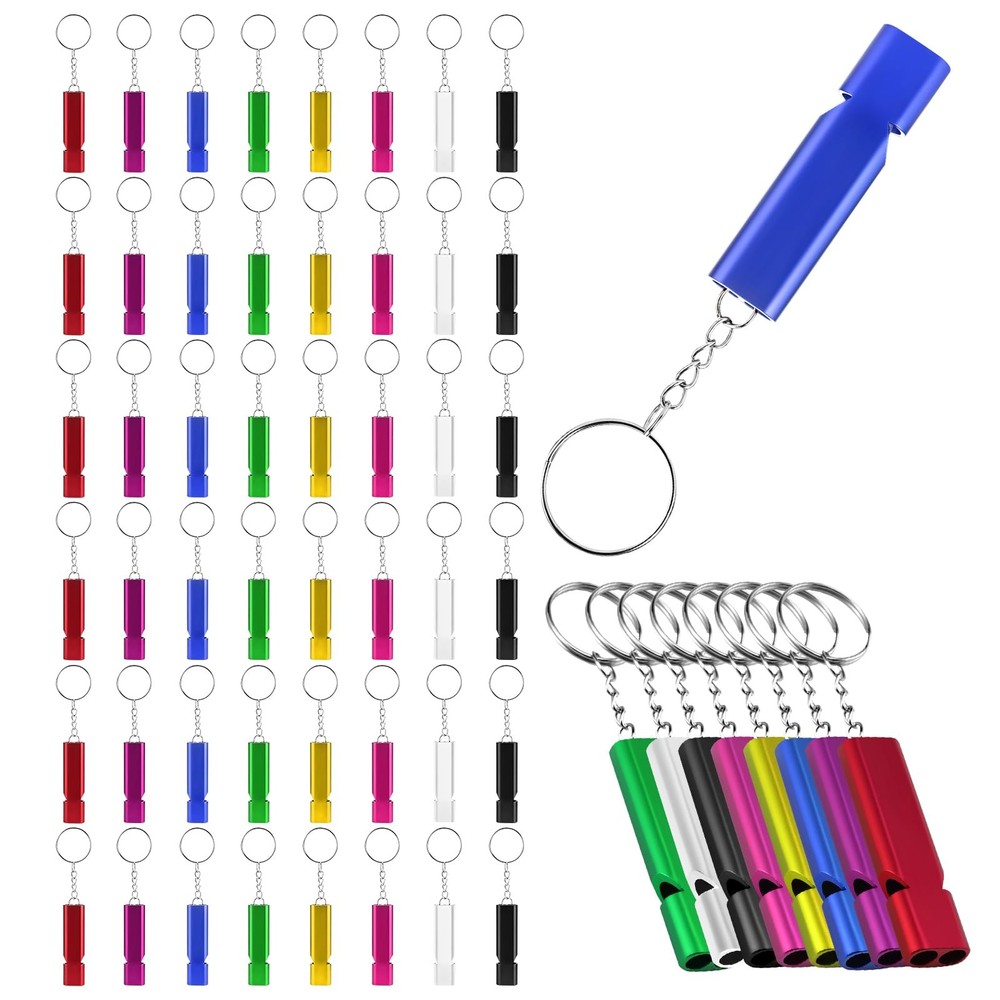 48 Pack Emergency Whistle, Stainless Steel Double-Tube Loud Whistle with Keyc…