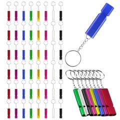 48 Pack Emergency Whistle, Stainless Steel Double-Tube Loud Whistle with Keyc…