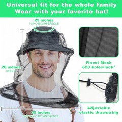 1 Pack Mosquito Head Net Mesh, Fits All Hats for Men & Women,Black