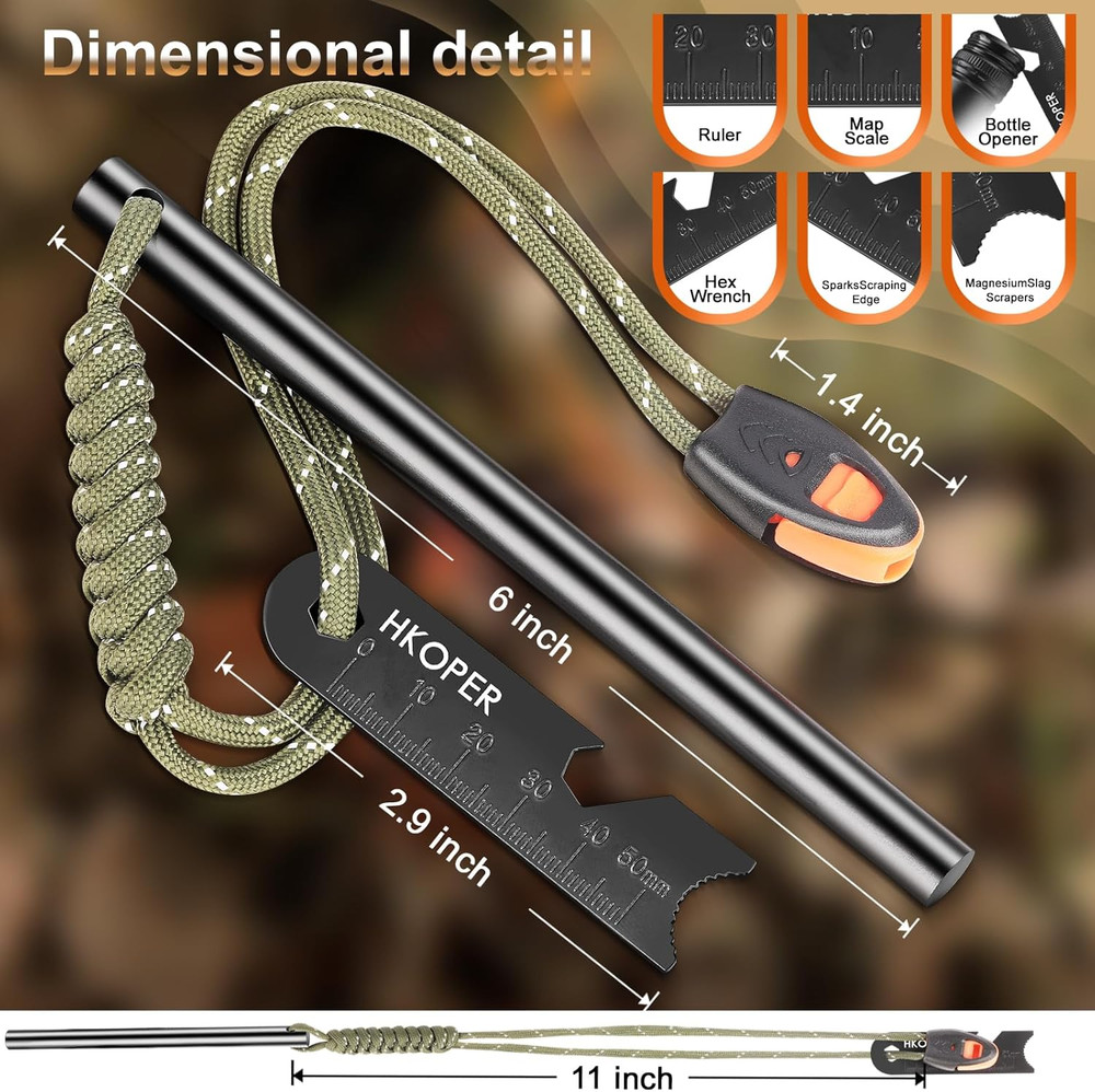 Ferro Rod Fire Starter with Striker, Flint and Steel Fire Starter, 6″ X 3/8″ Sur