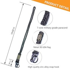 2Pcs Heavy Duty Paracord Lanyard Keychain Braided Tactical Black & Army Green