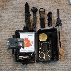 Survival Kit Black Hard Case w/ Knife Flashlight Compass Fire Starter Blanket