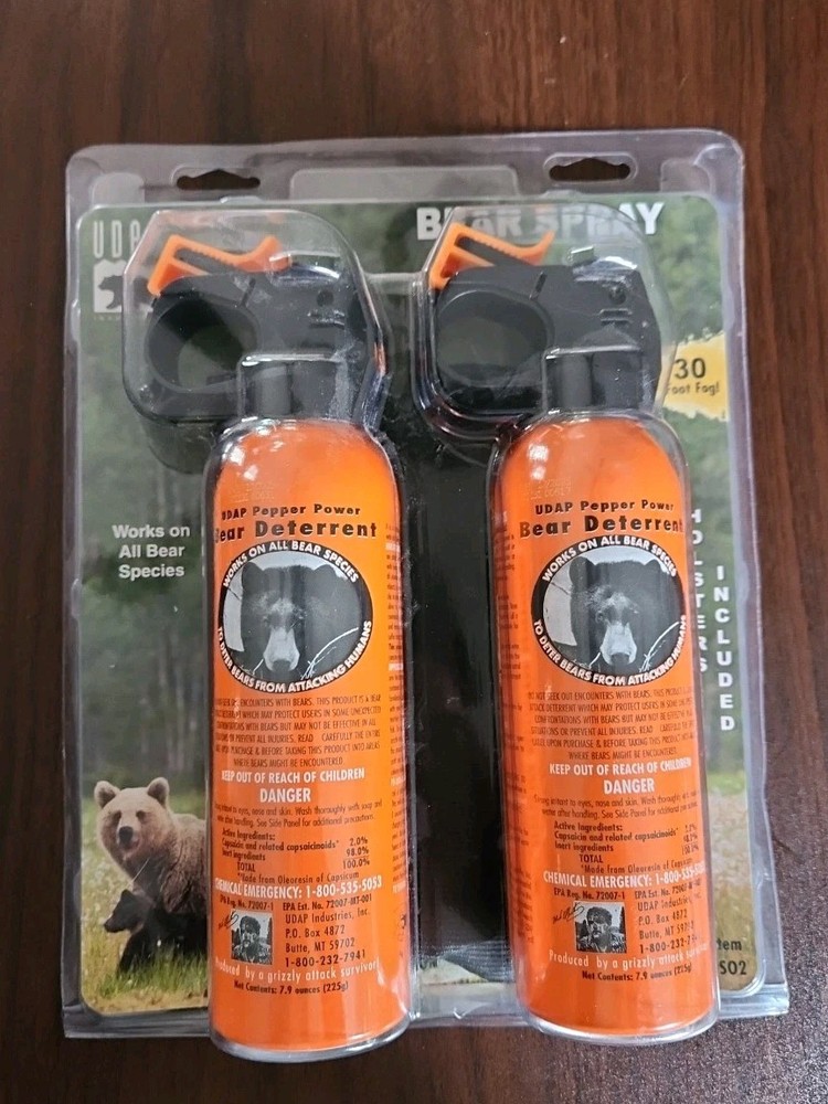 Two (2) UDAP Bear Spray Deterrent With Griz Guard Holster 7.9 Oz.