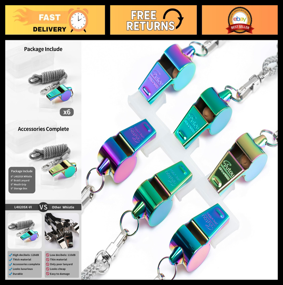 Stainless Steel Sports Whistle with Lanyard – Loud Crisp Sound for Coaches & Ref