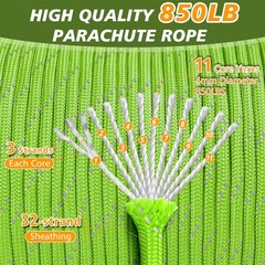200FT 4mm Reflective Paracord 850LB Neon Green 11 Strand Camping Utility Cord…